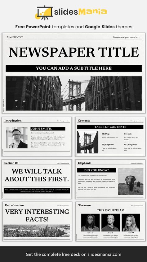 News Ppt Template, Newspaper Slide Template, Newspaper Ppt Template, Newspaper Style Design, Slides Presentation Ideas, Free Presentation Template, Research Background Design, Newspaper Poster Design, Newspaper Presentation