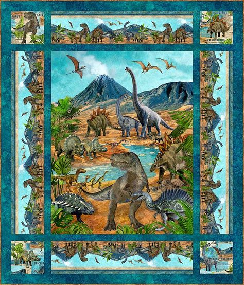 Travel back in time with this charming prehistoric quilt pattern! Dinosaur Quilt Pattern, Dino Quilt, Novelty Quilts, Wildlife Quilts, Dinosaur Quilt, Simple Quilts, Quilt Panels, Prehistoric World, Block Quilt