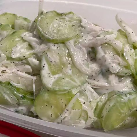 Dad's Creamy Cucumber Salad Recipe | Allrecipes Cucumber Dressing, Cucumber Salad Recipe, Cucumber Dill, Cucumber Slices, Creamy Cucumber Salad, Cucumbers And Onions, Creamy Cucumbers, Vinegar Dressing, Cucumber Recipes Salad