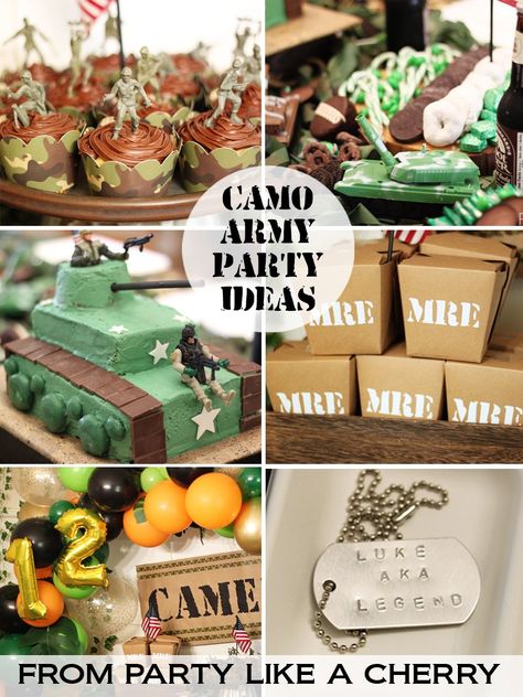 Army Party Ideas, Military Party Ideas, Army Party Decorations, Army Themed Birthday, Jungle Party Ideas, Themed Christmas Decorations, Army Birthday Party, Camo Birthday Party, Army Birthday Parties