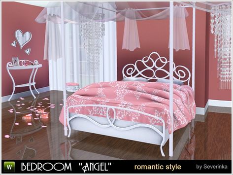 Severinka_'s Romantic bedroom Angel Angel Bedroom, Sims 4 Beds, Sims 3 Mods, Sims 4 Bedroom, Pink Furniture, Princess Bedroom, My Sims, Princess Bed, Adult Bedroom