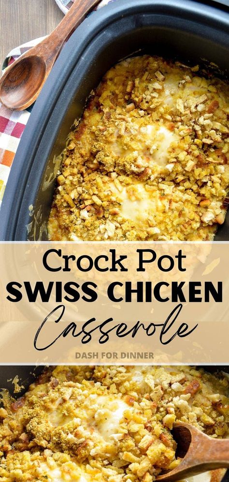 Crock Pot Swiss Chicken, Slow Cooker Swiss Chicken Casserole, Cro K Pot Recipes Chicken, Slow Swiss Chicken, Fast Crock Pot Chicken Recipes, East Chicken Crockpot Dinner, Fall Casserole Recipes Crock Pot, Easy Dump And Go Recipes, Easy Crockpot Chicken Casserole Recipes