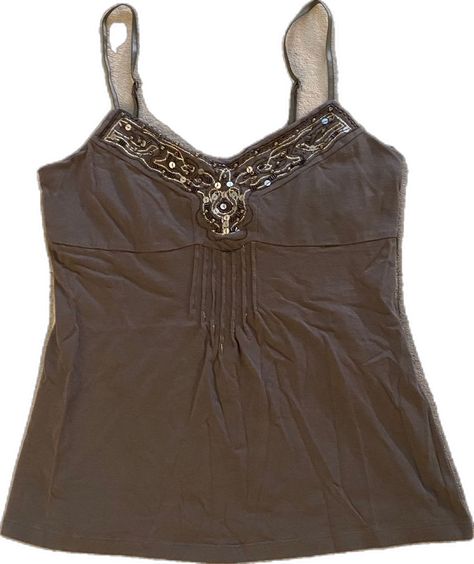 Layered Tank Tops 2000s, Layered Tank Top Outfits 2000s, Layered Tank Top Outfits, 2000 Tank Top, Fairycore Tank Top, Fairycore Light, 2000s Kpop, Fem Clothes, Brown Cami