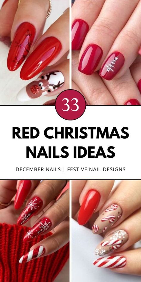 Red And White Nails For Christmas, Red With Sparkle Nails, Holiday Nails Oval Shape, Red Ombré Christmas Nails, Red Shellac Nails Christmas, Red And White Plaid Nails, Christmas Biab Nails Red, Christmas Gel Dip Nails, Red Christmas Tree Nails