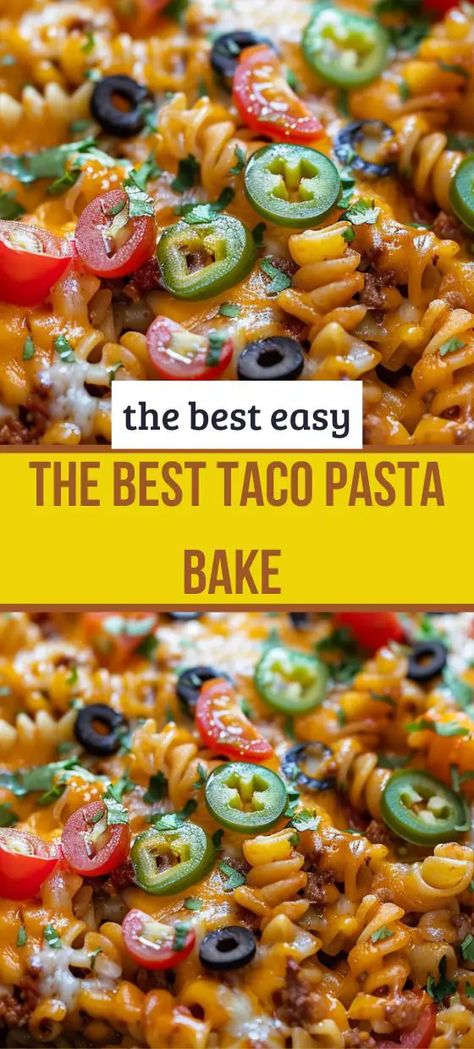 The BEST Taco Pasta Bake Taco Pasta Bake, Beef Pasta Recipes, Easy Dinner Casseroles, Taco Bake, Taco Pasta, Lunch Appetizers, Beef Pasta, Pasta Casserole, Baked Casserole