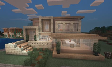 Cute Birch House Minecraft, Minecraft White Terracotta House, Birch Houses In Minecraft, Minecraft Stone Brick House, Stone Minecraft House, Stone House Minecraft, Birch Minecraft House, Minecraft Birch House Ideas, Minecraft Birch House