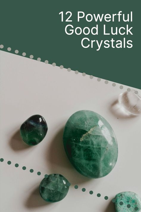 One clear crystal and four green crystals arranged on a white background. Stones For Good Luck, Good Luck Stones, Crystals For Money And Luck, Good Luck Crystals Stones, Crystal For Luck And Success, Green Gemstone Necklace For Good Luck, Good Luck Crystals, Crystal For Luck, Luck Crystals