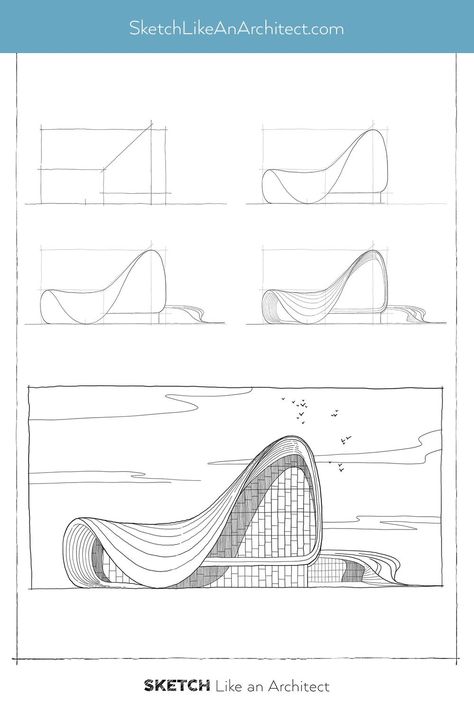 Zaha Hadid Architects Sketch, Drawing Exercises Architecture, Zaha Hadid Drawings Sketches, Learn Architecture Drawing, Analytical Drawing Architecture, Building Drawing Tutorial, How To Draw Architecture Sketches, Sketch Like An Architect, How To Draw A Building