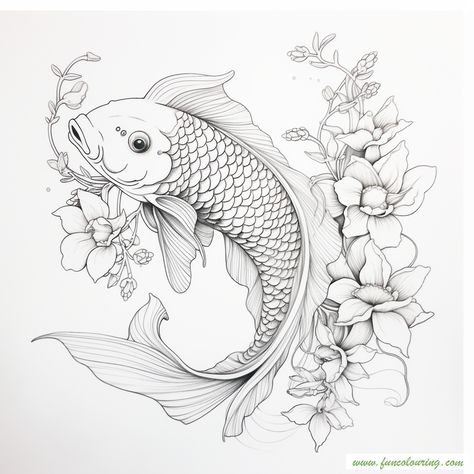 Koi Fish Coloring Pages, Fish Coloring Pages Free Printable, Fish For Kids, Fish Coloring, Fish Quilt, Fish Coloring Page, Koi Art, Koi Fish Pond, Kids Fishing