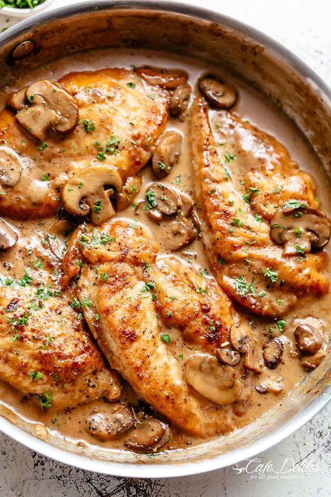 Easy Creamy Chicken Marsala Marsala Gravy, Cafe Delights, Mushroom Wine Sauce, Chicken Marsala Easy, Marsala Chicken Recipes, Chicken Breast Recipes Easy, Recipes With Chicken, Chicken Marsala, Delicious Dinner Recipes