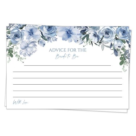 PRICES MAY VARY. ♥ Price includes 24 PRINTED advice cards. ♥ Cards measure 6x4 inches. ♥ Printed on high quality matte smooth finish card stock. ♥ Made in the USA Have guests write down their advice for the bride to be with these beautiful floral cards featuring blue flowers. Royal Blue Bridal Shower Ideas, Blue Hydrangea Bridal Shower Decorations, Something Blue Bridal Shower Games, Blue Tea Party Bridal Shower Ideas, Something Blue Before I Do Shower Theme, Something Blue Before I Do, Elegant Bridal Shower Ideas, Blue Engagement Party, Fonts For Invitations