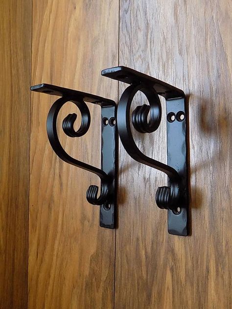 1 Pair of Hand Crafted Wrought Iron Forged Steel Heavy Duty Iron Wine Rack, Steel Shelf Brackets, Glamour Decor, Wrought Iron Design, Iron Shelf Brackets, Wrought Iron Decor, Double Rod Curtains, Window Grill Design, Metal Bending