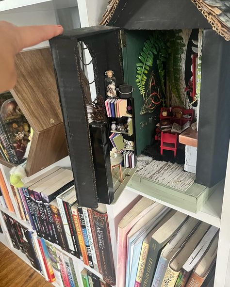 My dear friend made me a beautiful book nook for my bookshelf 🥹🖤✨ I am blown away by the details and all the love and thought she put into it ✨#booknook #bookstagram #witchy Witchy Booknook, Friends Booknook, Mermaid Book Nook, Book Nooks Coraline, Book Nook Shelf Insert Diy Harry Potter, Book Nooks, Dear Friend, Nook, Bookshelves