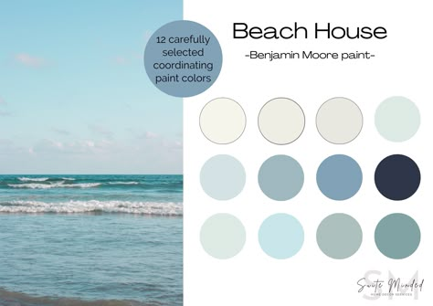 Beach House Color Palette, Color Palette Paint, Coastal Blue Paint, Coordinating Paint Colors, House Palette, Coastal Palette, Calm Coastal, Coastal Paint Colors, Blue Paint Color