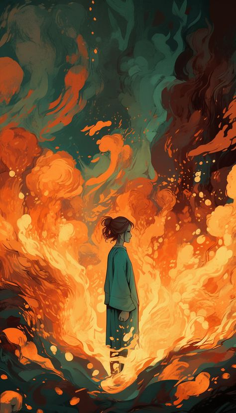 Painting Flames Fire, Forest Fire Art, Person On Fire, Fire Concept Art, Flame Spirit, Fire Reference, Painting Of A Person, Concept Art Environment, Monochromatic Illustration