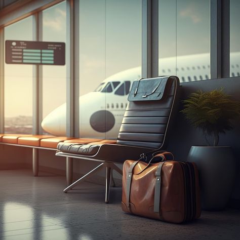 Airport with chair suitcase screen and p... | Premium Photo #Freepik #photo #airplane-airport #aviation #airport #departure Airplane Creative Ads, Sia Photoshoot, Airport Ads, Airport Images, Linkedin Content, App Launch, Outside Window, Plane Window, Inktober 2024