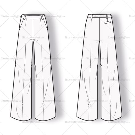 Technical Drawing Trousers, Trouser Technical Drawing, Fashion Sketch Template, Fashion Design Jobs, Flat Drawings, Pants Sewing, Palazzo Trousers, Flat Sketches, Fashion Templates