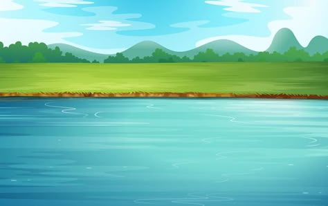 A river and a beautiful landscape Free Cartoon Characters, Farm Cartoon, Bus Skin Design, Cartoon House, Black And White Cartoon, Background Drawing, Free Cartoons, River Bank, Cartoon Background