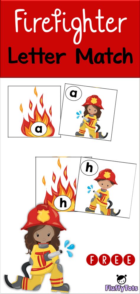 Fire Fighters Preschool, Fire Prevention Week Preschool, Community Helpers Firefighters, Letter Matching Preschool, Fire Safety Preschool Crafts, Fire Safety Free, Community Helpers Preschool Crafts, Letter Recognition Preschool, Community Helpers Activities