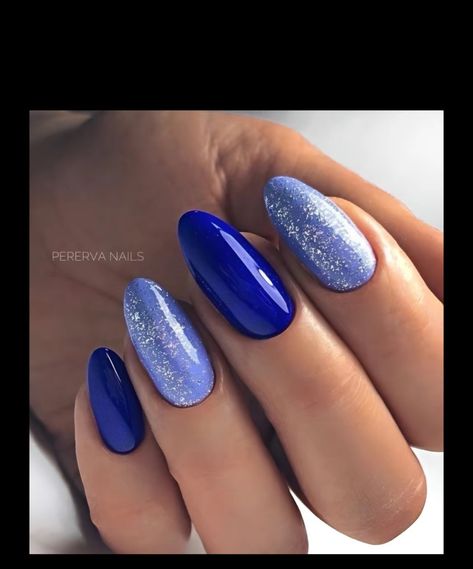 Blue Manicure Ideas, Silver Nail Art Designs, Black And Silver Nail Art, Blue Nails Design, Nail Art Designs 2023, Sapphire Nails, Art For Short Nails, Royal Blue Nails, Multicolored Nails