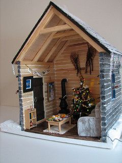 Log cabin | Flickr - Photo Sharing! Diy Mini Log Cabin, Log Cabin Diorama, Cabin Diorama, Boys Dollhouse, Log Cabin Dollhouse, Miniature Log Cabin, Log Cabin Craft, Diy Doll Room, Making Minatures