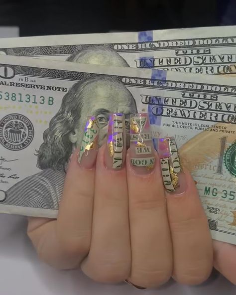 Money nails💰🩷 Short Money Nails, Money, Nails