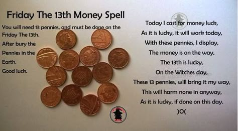 Friday the 13th Money Spell Friday The 13th Superstitions, Friday The 13th Quotes, Friday The 13th Memes, Money Spells Magic, Powerful Money Spells, Friday The 13th Tattoo, Spells That Really Work, Hoodoo Spells, Money Spells That Work