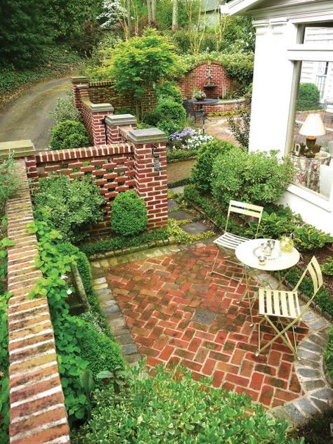 Get tips for figuring out how much you can spend when upgrading your yard and other outdoor areas. Brick Courtyard, Small Front Gardens, Courtyard Landscaping, Brick Steps, Patio Layout, Patio Pavers, Privacy Landscaping, Brick Fence, Front Garden Design