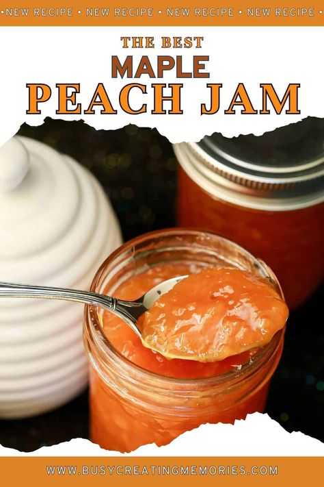 This easy homemade peach jam recipe is sweetened with pure maple syrup and uses low sugar pectin. The flavors are so fresh and vibrant, you can almost taste the sunshine. This recipe teaches you how to make and preserve a low sugar jam including canning and freezing methods. Enjoy the sweet symphony of sweet, juicy peach flavor of summer all year long. Try it now! Low Sugar Jam Recipes, Homemade Peach Jam, Sugar Free Jam Recipes, Canning Jam Recipes, Low Sugar Jam, Peach Jam Recipe, Easy Canning, Sugar Free Jam, Peach Preserves