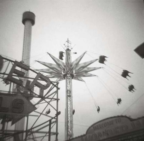 Holga photography by Angela Petsis. Toy camera photography. Black and white photography. Film. Dreamy. Carnival rides. Blur. dream. Mystery. Holga 120 Photography, Holga Photography, Black And White Camera, Carnival Photos, Film Collage, Medium Format Photography, Raw Photography, Ideas For Photography, White Camera