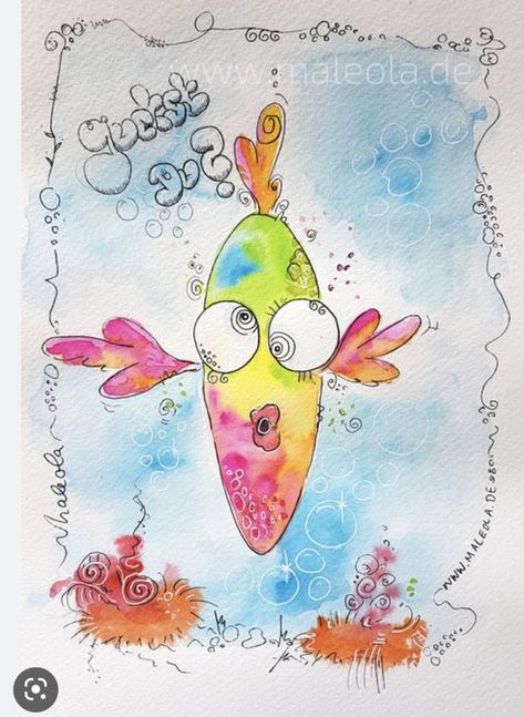 Whimsical Fish, Whimsical Art Paintings, Whimsy Art, Watercolor Birthday Cards, Happy Painting, Watercolor Fish, Whimsical Paintings, Watercolor Birthday, Watercolor Projects