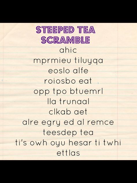 Steeped Tea scramble game Tea Games, Tea Time Quotes, Tea Cup Party, Tea Crafts, Scramble Game, Teacup Crafts, Cuppa Tea, Charcuterie Recipes, Steeped Tea