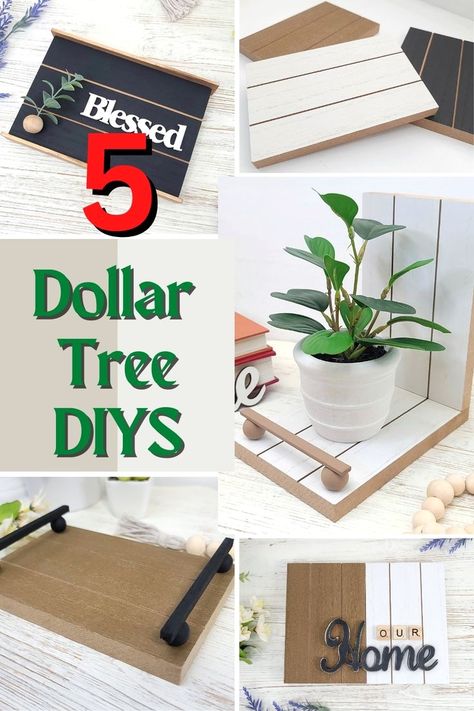 Small Trays Ideas, Dollar Tree Wooden Signs Diy, Dollar Tree Bookends, Dollar Tree Wood Sign Crafts, Dollar Tree Wood Plank Crafts, New Dollar Tree Crafts 2023, Dollar Store Wood Crafts, Dollar Tree Diy Crafts Decorative Trays, Wood Box Ideas Decor