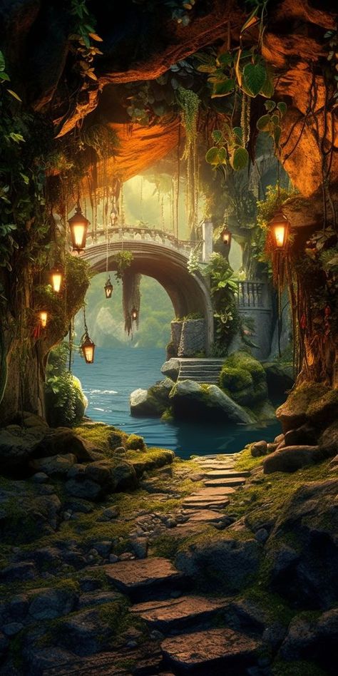 Forest People Fantasy Art, Fantasy Forest Landscape Concept Art, Cyberpunk Nature Aesthetic, Fantasy Farm Art, Fantasy Background Forests, Fantasy Forest Concept Art, Fairy Environment, Magical World Aesthetic, Fantasy Background Magic Scenery