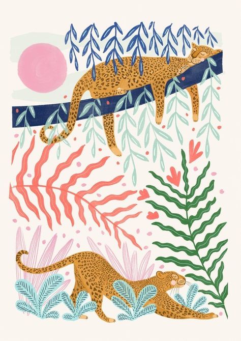 Zuko And Sokka, Leopard Drawing, Lush Rainforest, Colourful Illustration, Jungle Mural, Jungle Print, Scarf Silk, Window Seat, Animal Illustration