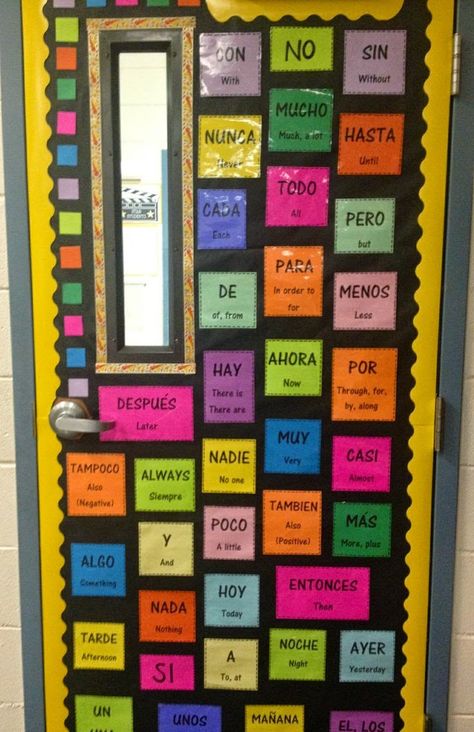 Señora Hahn's Spanish Class: Pinterest Successes and Pinterest Fails Spanish Displays Classroom, Spanish Classroom Door, Spanish Bulletin Boards, French Display, Spanish Classroom Decor, Spanish Teacher Resources, Middle School Spanish, Dual Language Classroom, Bilingual Classroom