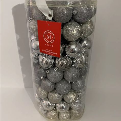 Martha Stewart Christmas Ornaments Shatterproof 101 Silver Ornaments Christmas Martha Stewart Holiday, Martha Stewart Christmas, Shatterproof Ornaments, Glam Room, Silver Ornaments, Ornaments Christmas, Martha Stewart, Holiday Ornaments, Christmas Home