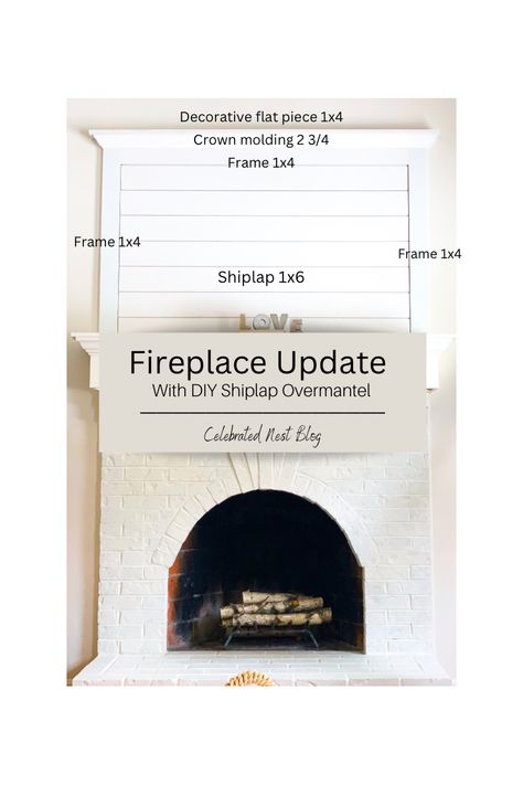 How To Install Fireplace Mantel, Shiplap Above Fireplace, Fireplace With Shiplap, Updated Fireplace, Fireplace Makeovers, Painted Brick Fireplace, Shiplap Boards, Painted Brick Fireplaces, Fireplace Room