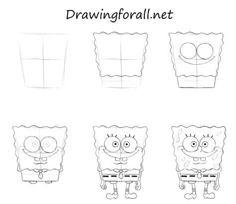 Spongebob Easy Drawing, Spongebob Squarepants Drawing, How To Draw Spongebob, Draw Spongebob, Draw Cartoon Characters, Spongebob Drawings, Draw Cartoon, Easy Cartoon Drawings, Drawing Cartoon Characters