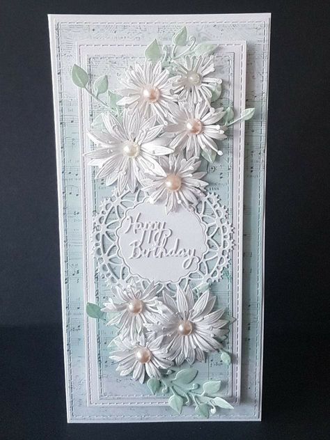 Homemade Birthday Cards For Women, Carnation Crafts Cards, Spellbinders Blooms, Tea Dance, Chloes Creative Cards, Heartfelt Creations Cards, Tattered Lace Cards, Slimline Cards, Daisy Cards