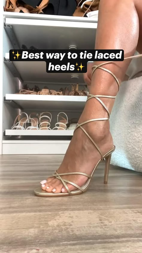 How To Lace Up Heels, How To Tie Strappy Sandals, Tying Strappy Heels, How To Wear Lace Up Heels, Heels With Wrap Around Straps, Tie Strappy Heels, How To Lace Heels, Tying Heels, Strapped High Heels