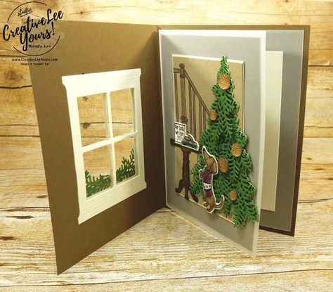 Christmas Staircase, Christmas Card Inspiration, Window Cards, Homemade Christmas Cards, Stampin Up Christmas Cards, Christmas Card Crafts, Card Pattern, Ready For Christmas, Stampin Up Christmas