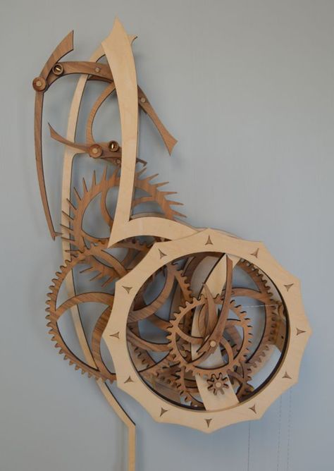 Wooden gear clocks, clock kits, and do-it-yourself clock plans. These original all-wood clocks are functional, attractive, and fun! Scroll Saw Clock, Wooden Clock Kits, Woodworking Plans Clocks, Wooden Clock Plans, Antikythera Mechanism, Diy Shed Kits, Kinetic Art Sculpture, Wooden Gear Clock, Diy Clocks