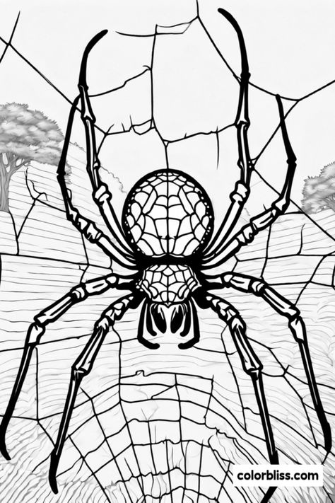 Enjoy a fun time with our free printable coloring page featuring a big Orb Weaver Spider beautifully positioned in its web! This engaging coloring activity is perfect for kids and adults alike, helping to spark creativity while enjoying an afternoon project. The whimsical background of cool trees creates the perfect setting for your amazing artwork. Grab your colored pencils or markers and let your imagination run wild. Download your free coloring page now and start your artistic adventure today! Cool Trees, Long Leg Spider, Orb Weaver Spider, Hobo Spider, Orb Weaver, Spider Coloring Page, Spider Drawing, Real Spiders, Giant Spider