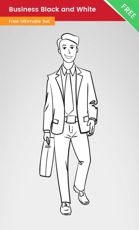 A Business clipart of a man made in black and white style. This drawing is made of vector shapes and comes for free download. #blackandwhite #art #man #businessman #smile Business Man Character Design, Business Man Drawing, Esl Clothes, Businessman Drawing, Status For Sister Love, Business Clipart, Drawing Man, Vector Characters, Man Clipart