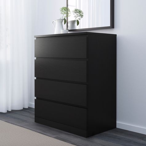 MALM 4-drawer chest, black-brown, 31 1/2x39 3/8" - IKEA Malm Chest Of Drawers, Ikea 2015, Ikea Malm Dresser, Malm Dresser, Kura Bed, Black Dressers, 4 Drawer Dresser, Ikea Malm, Ikea Hackers