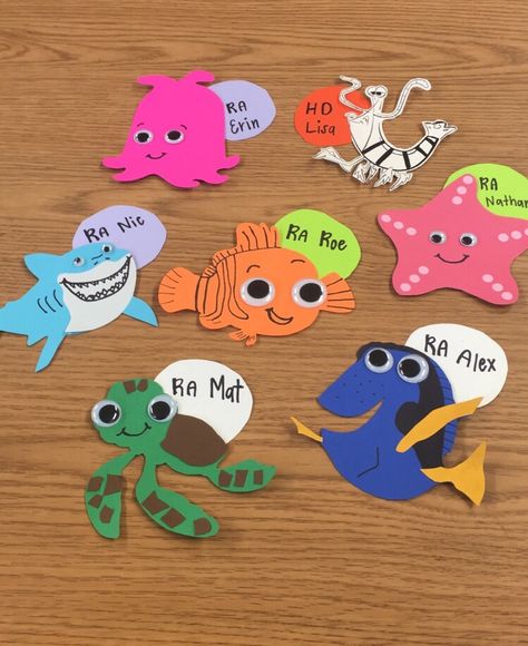 Finding Nemo Door Decs Finding Nemo Door Decs, Finding Nemo Classroom Theme, Finding Nemo Crafts, Ra Door Dec Ideas, Disney Door Decs, Hall Themes, Resident Assistant Door Decs, Res Life Door Decs, Door Decorations College