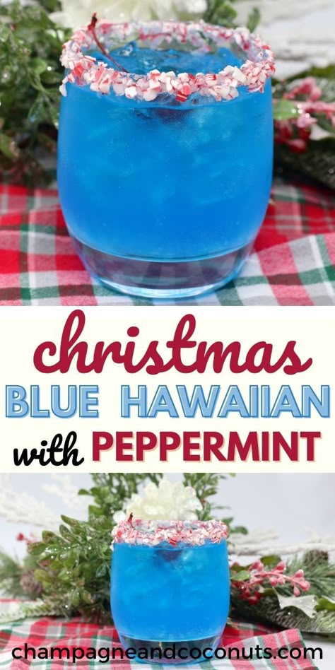 Blue Mixed Drinks Alcohol Hawaiian Punch, Blue Curacao Drinks Easy Recipes, Blue Curacao Christmas Drinks, Christmas In July Cocktail Ideas, Malibu Christmas Drinks, Blue Christmas Cocktails, Blue Christmas Drink, Christmas In July Cocktails, Christmas Liquor Drinks