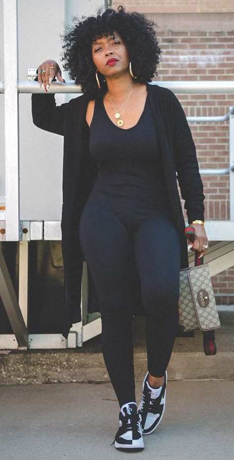 Black Jeans And White Sneakers Outfit, Super Bowl Weekend Outfits, Hairstylist Outfits Black Women, All Black Casual Outfit With Sneakers, Midi Day Dress, Leggings And Nike Sneakers Outfit, Top Heavy Outfits Plus Size, Cute Outfits With Flats Black Women, Kangol Hats Women Outfit 90s