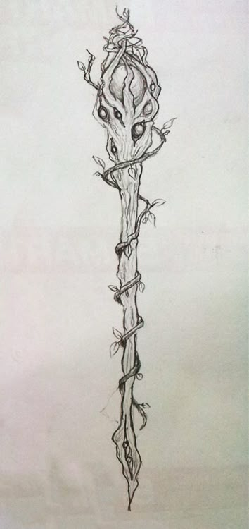 Scepter Tattoo, Skyrim Drawing, Staff Tattoo, 500 Drawing Prompts, Druid Tattoo, Druid Symbols, Wizard Drawings, Wizard Tattoo, Wizard Staff